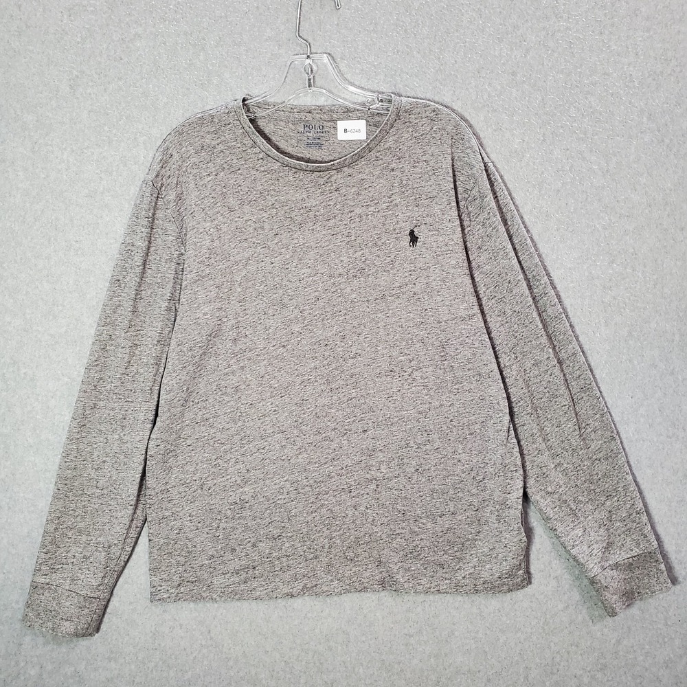 Polo Ralph Lauren Men Shirt Medium Gray Logo Pony Long Sleeve Tee